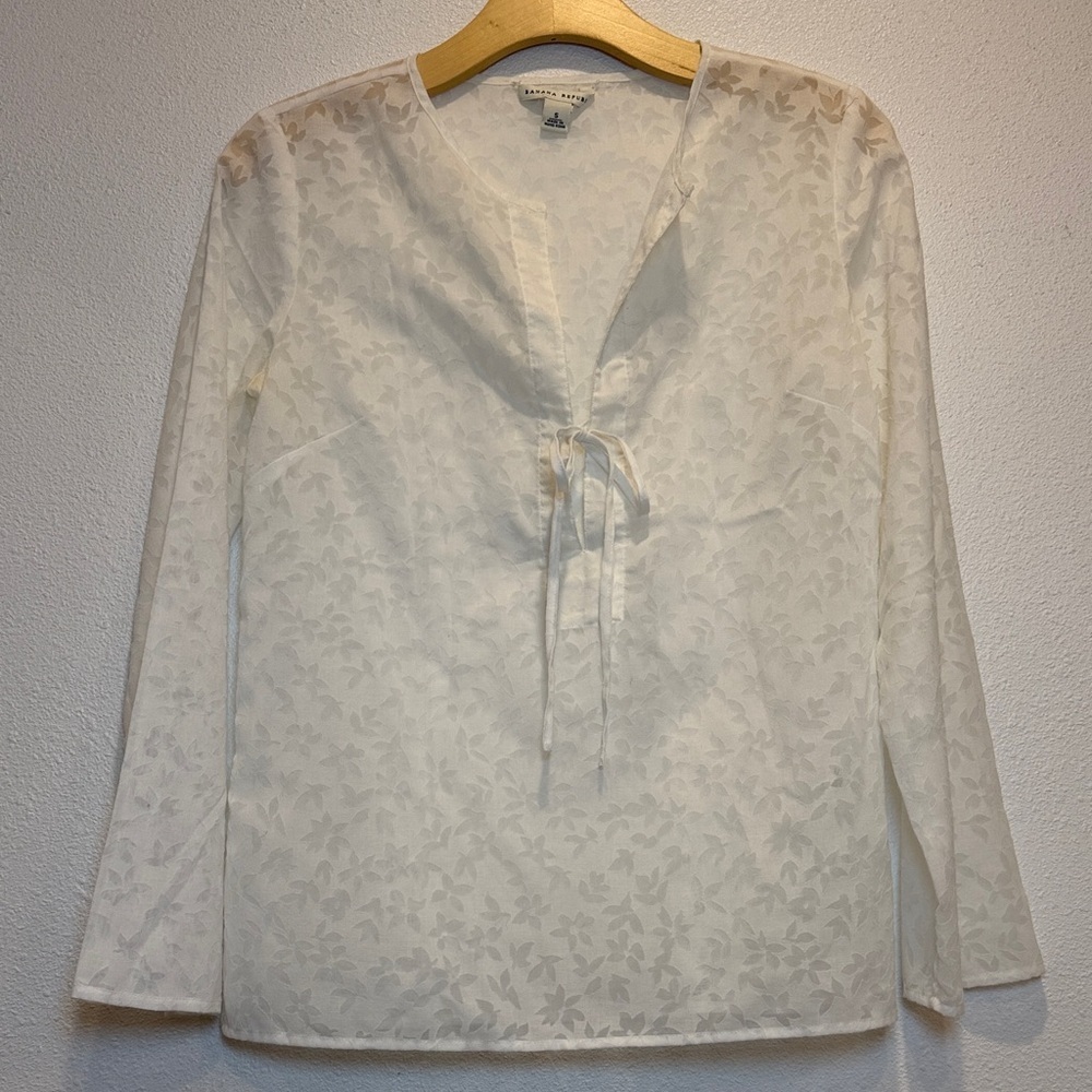 Vintage Banana Republic Floral Burnout Tie Neck Blouse Size S